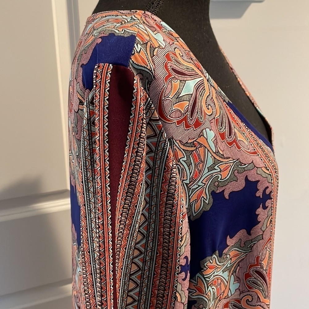 Glam MultiColored Dress Size M Geometric Print Paisley Motifs Vibrant Classic